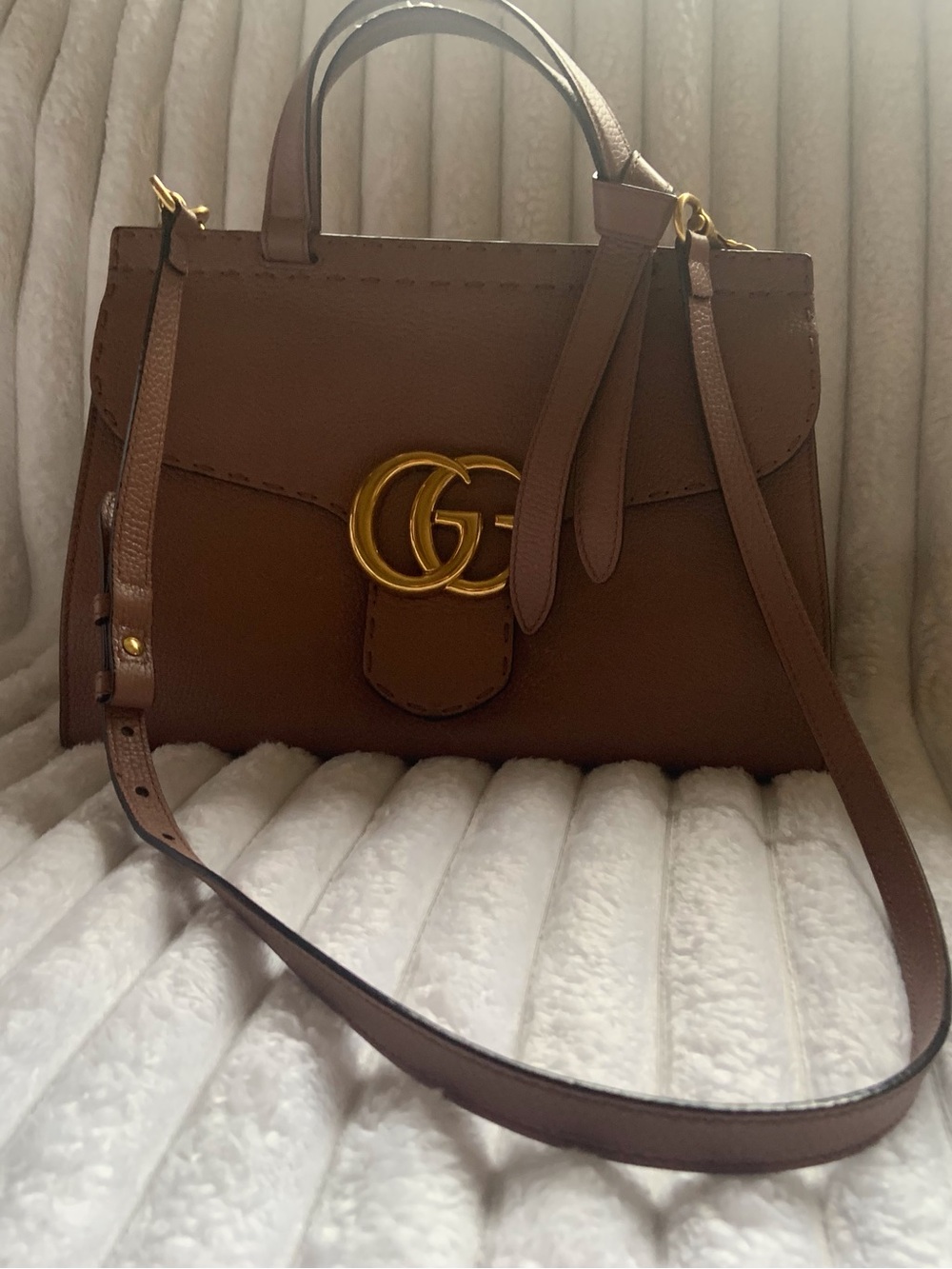 Gucci Brown Leather Top-Handle Satchel with Gold GG Logo